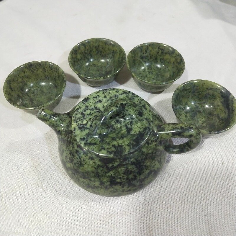 Bule de jade tibetano para uso doméstico Medicina magnética ativa Remessa de pedra rei Meteorito do tesouro Um pote de vinho Quatro copos