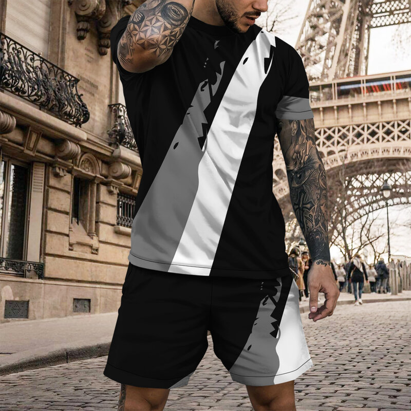 Modny męska koszulka zestaw do druku 3D modny kolor sztuka casual minimalistyczny styl t-shirt 2024