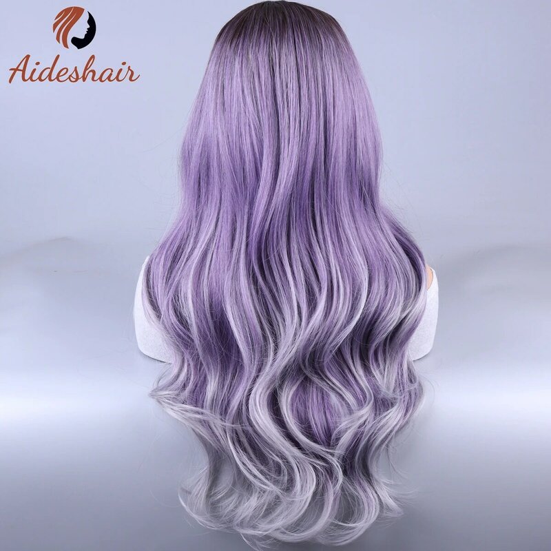 Jasne fioletowy gradient włosy europejska i amerykańska peruka damska długa kręcona falowane syntetyczne peruka do codziennego użytku na imprezę
