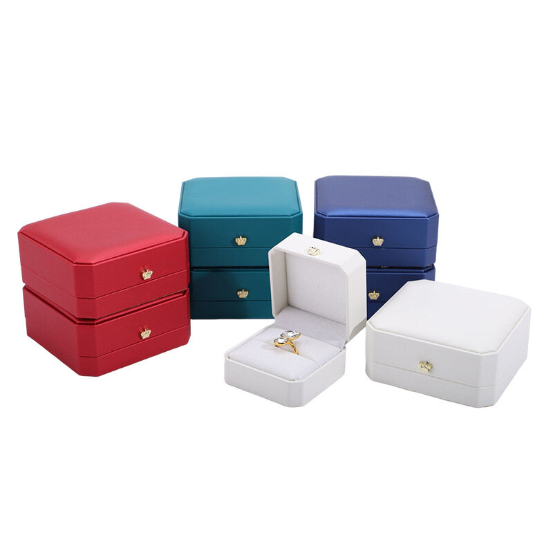 Caja organizadora de joyería de cuero PU octagonal para mujer, caja de anillo, colgante, collar, pulsera, brazaletes, caja de regalo, embalaje de joyería