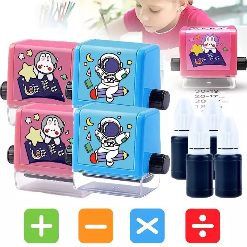Math Stamp Roll 2 In 1 Multiplication Division Teaching Stamp for Kids Double-Head Roller Digital Teaching Stamp Within 100 Math