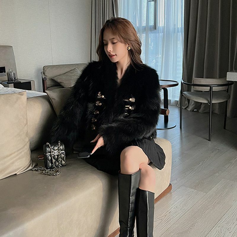 2023 New Autumn Winter Fur Coat Women Short Faux Fox Hair Slim and Versatile Casual Loose Thick Warm Female Fur Coat