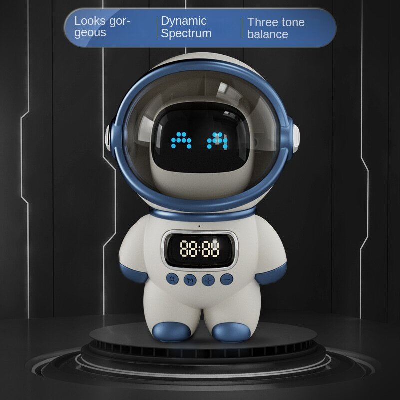 Astronot Bluetooth cerdas alarm audio jam rumah kreatif radio kartu TF FM jam AI interkom audio cerdas.