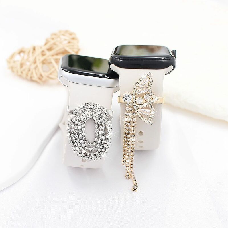 Adorno de diamantes de mariposa para correa de Apple Watch, borla, dijes de Metal, anillo decorativo para Iwatch, accesorios de correa de pulsera