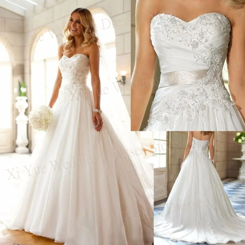 Simple Strapless 2024 Wedding Dresses Backless Strapless Matte Satin Gowns Pregnant Princess Sleeveless Appliques Brush Train