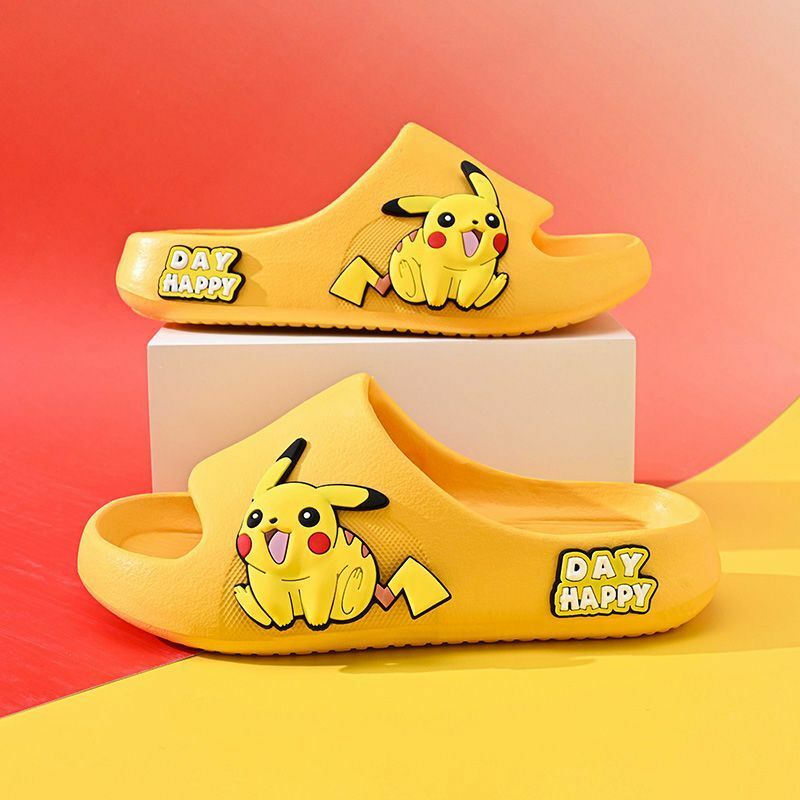 Zapatillas de Pikachu con dibujos animados para niños, sandalias antideslizantes para interiores, suela suave, talla grande, 2024
