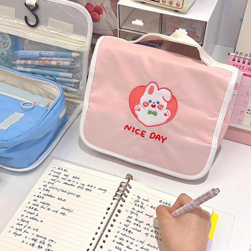Bolsa de lápices transparente para niños y niñas, suministros escolares con estampado bonito de dibujos animados
