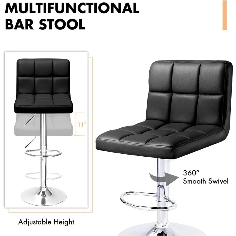 Барные стулья, Современная квадратная стойка, барный стул с регулируемой высотой от 22 до 33 дюймов, стул с регулируемой спинкой