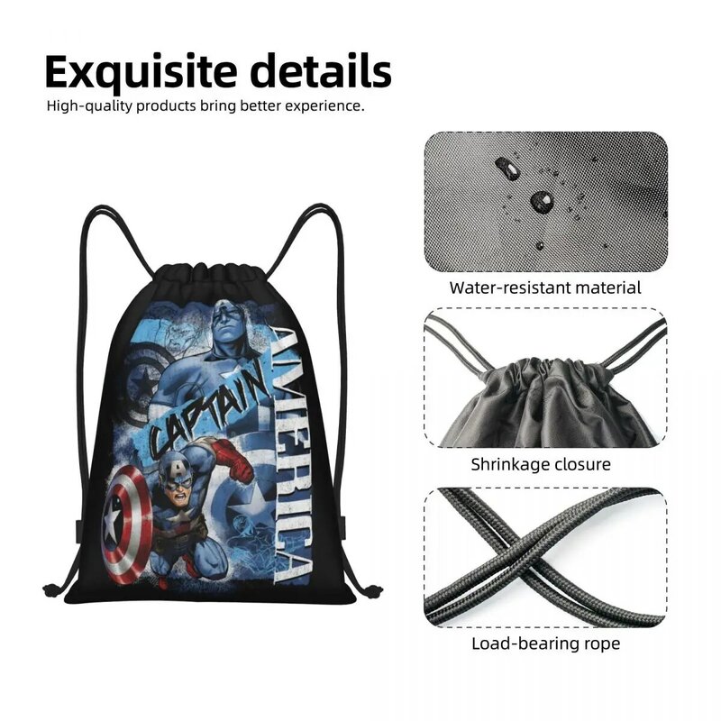 Mochila deportiva ligera con cordón para hombre y mujer, bolso de almacenamiento con Collage de soldado del Capitán América personalizado para gimnasio