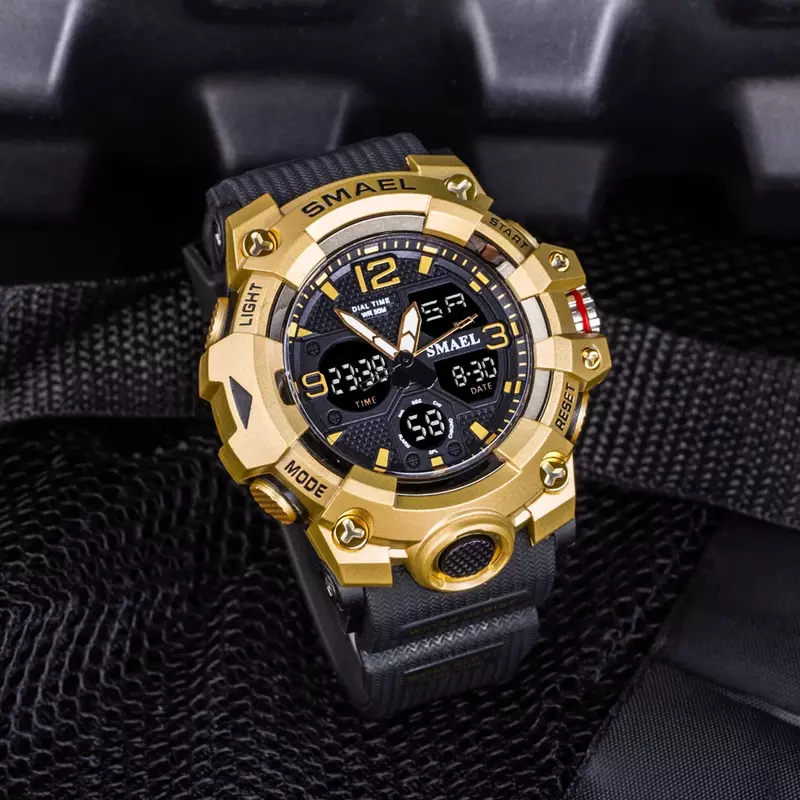 SMAEL Top marka męski zegarek wojskowy cyfrowy wodoodporny podwójny wyświetlacz kwarcowy sportowy zegarek na rękę dla mężczyzn zegar 8008 młodzieżowy stoper