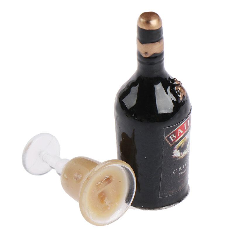 مجموعة زجاجات نبيذ مصغرة مع كوب ، ألعاب نموذج المشروبات محاكاة ، ألعاب دمية ، 1:12 ، 1Set