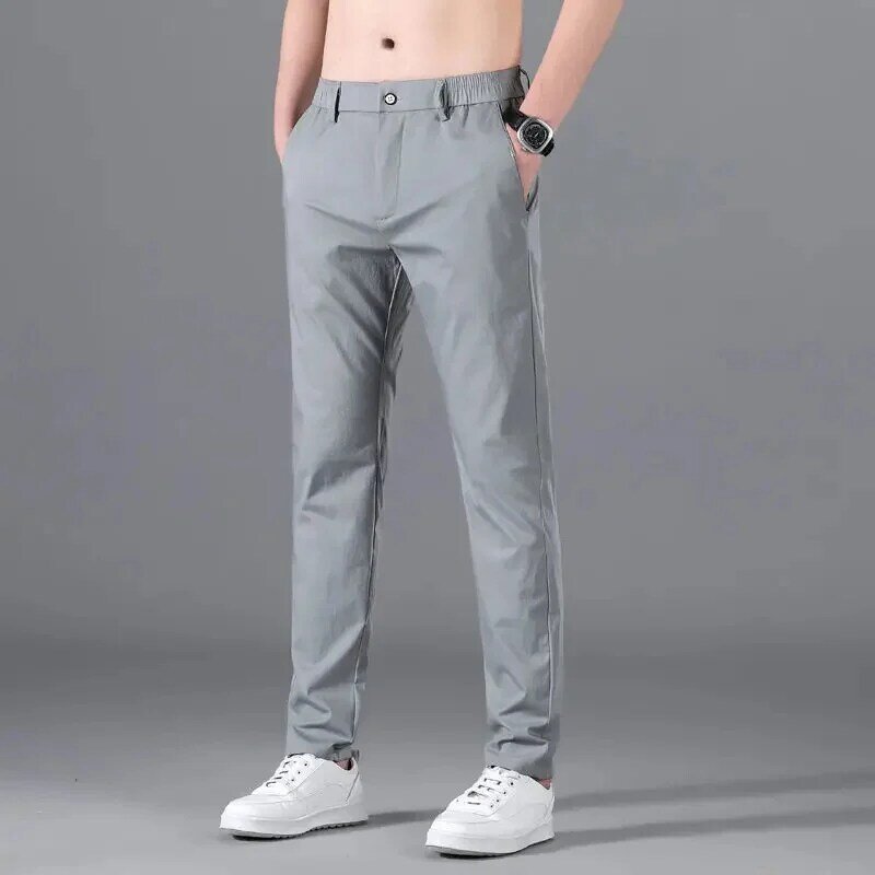 Summer Thin Fashion Casual Men's Pockets Pants 2024 Business Office Fashionable Straight Zipper Plaid Trousers Male Clothes