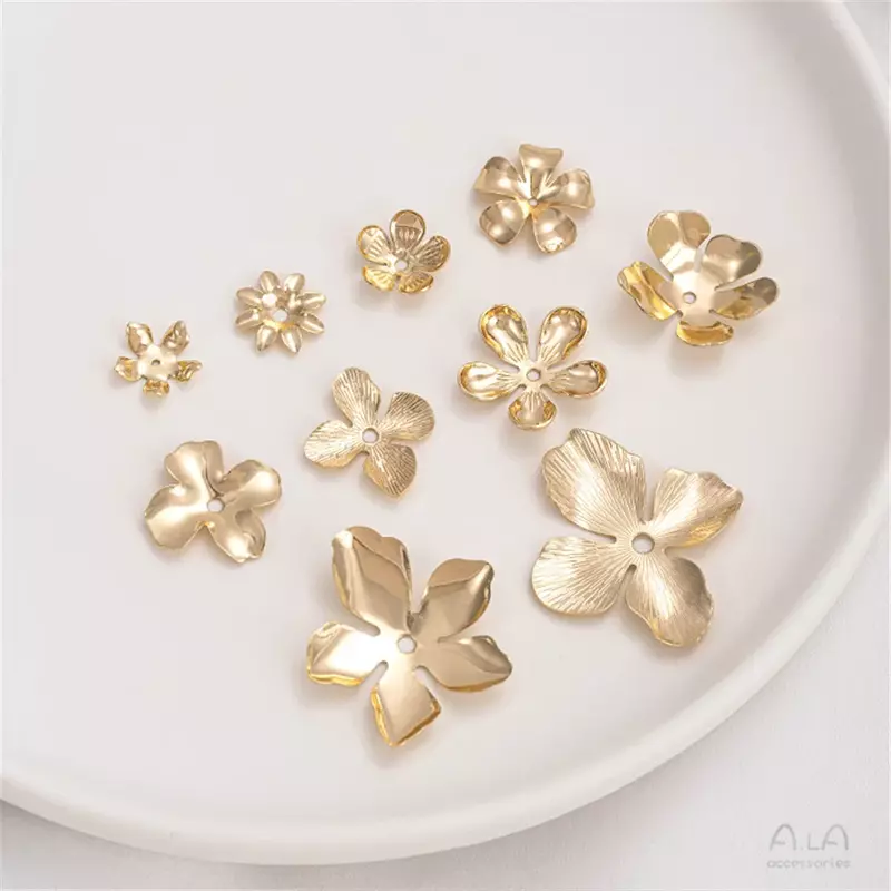 14K asli buatan tangan lapis emas benang sari kelopak bunga potongan topi manik-manik DIY buatan tangan perhiasan anting bahan pemegang bunga aksesoris