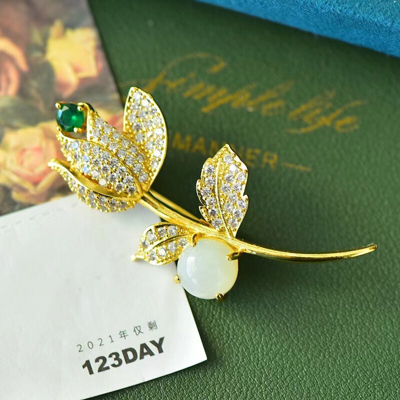 Natural Hetian White Jade Rose🌹 Brooch Men Women Dress Suit Scarf Buckle Clip Luxury Charm Jewelry Gift Girl Brooches Jewellery