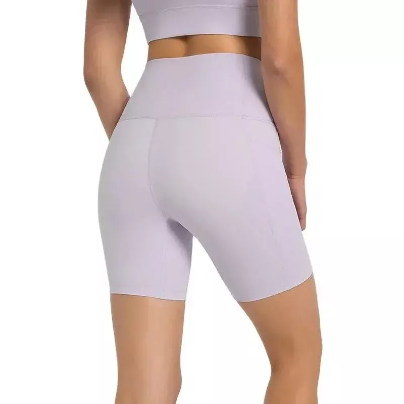 Lemon Biker Stretch High Taille Gym Yoga Shorts Frauen Bauch Kontrolle Fitness Athletic Workout Laufs horts mit Seiten tasche