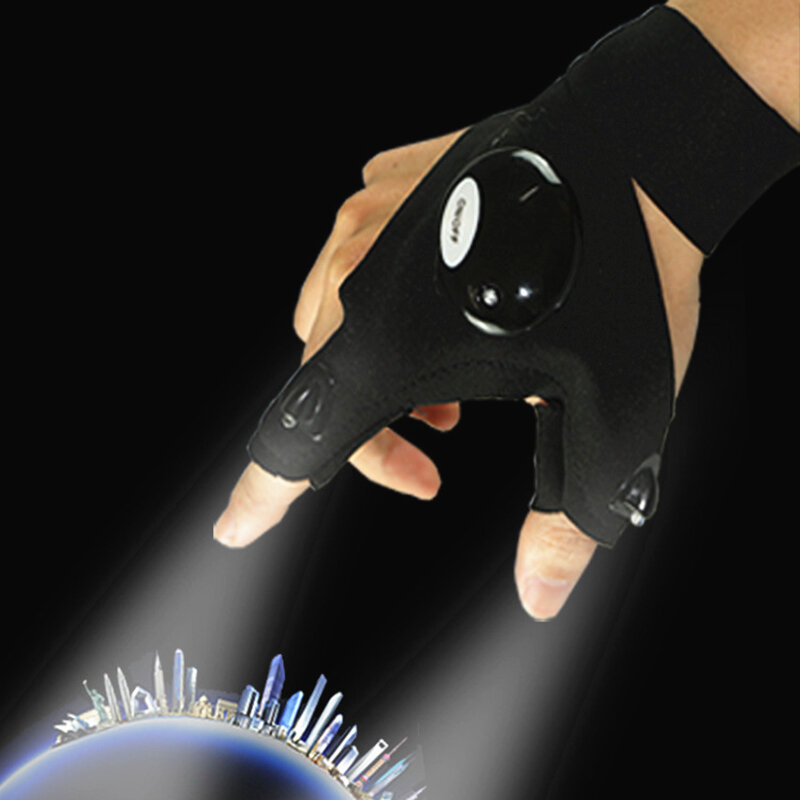 Ricarica USB pesca all'aperto cinturino magico guanti senza dita luce notturna guanti da pesca impermeabili con strumento di salvataggio torcia a LED