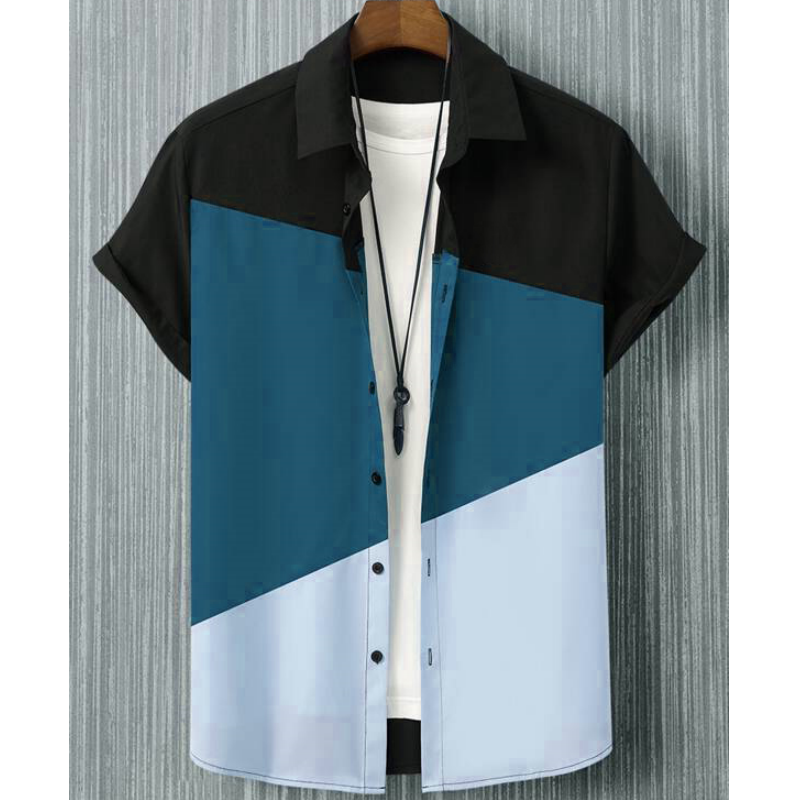 Camisa xadrez estampada em 3D masculina, tops casuais de manga curta, camisa grande solta, roupas de rua diária, verão, nova