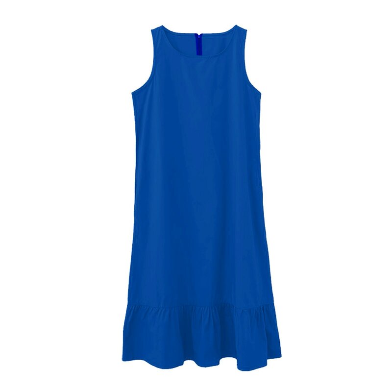 Vestido informal sin mangas con cuello redondo para mujer, vestido plisado con vuelo, Color sólido, 2023