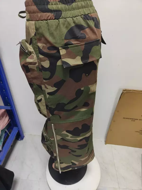 Moda elastico a vita alta Multi tasche 3D cerniera Maxi gonna Casual Streetwear Bottoms Camouflage Cargo gonne donna