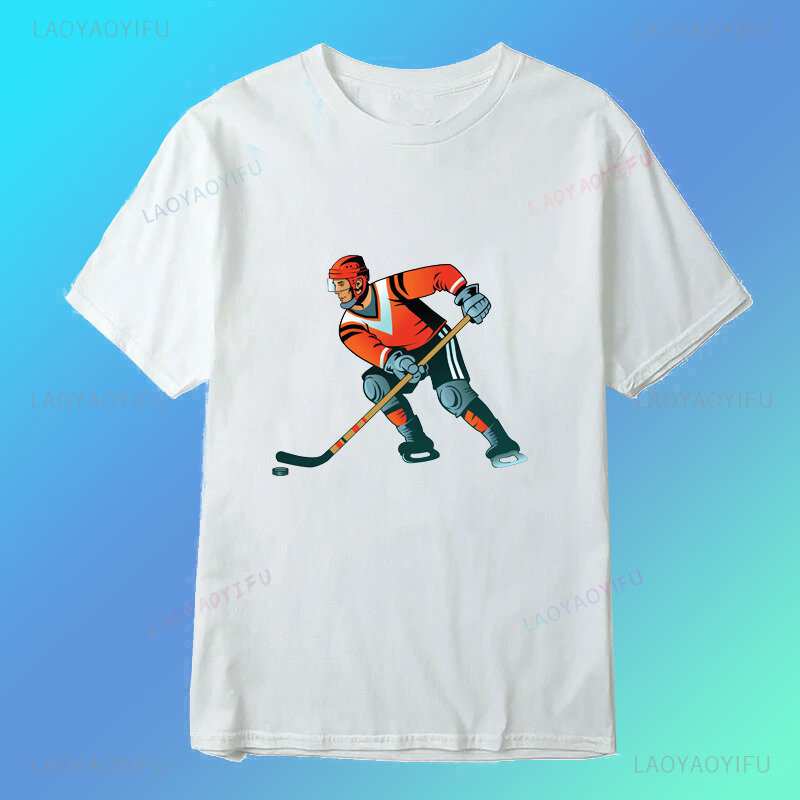 Zabawni chłopcy gracze w hokeja młodzieżowe odzież uliczna mody Harajuku w stylu casual, letnia męskie i damskie uniwersalne koszulki