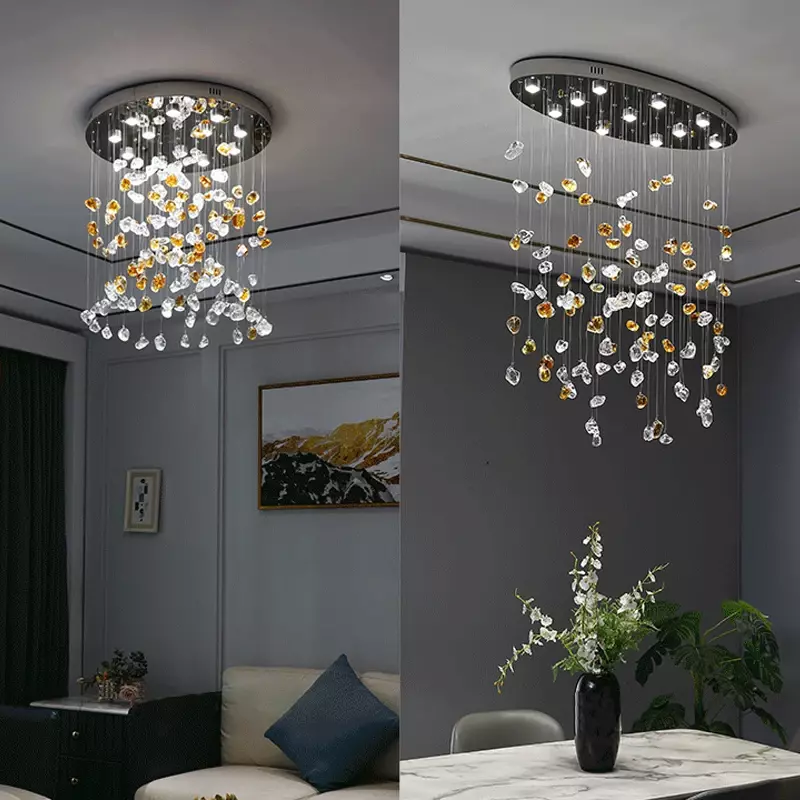 LED Modern Crystal Dining Room Chandelier Special-shaped Stone Decorative Lights Color Living Room Lighting