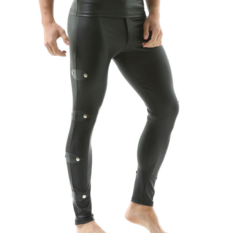 กางเกงขายาวหนังเข้ารูปสุดเซ็กซี่สำหรับผู้ชายกางเกงแฟชั่นสีดำใส่สบายกางเกงขายาวหนังสีดำ