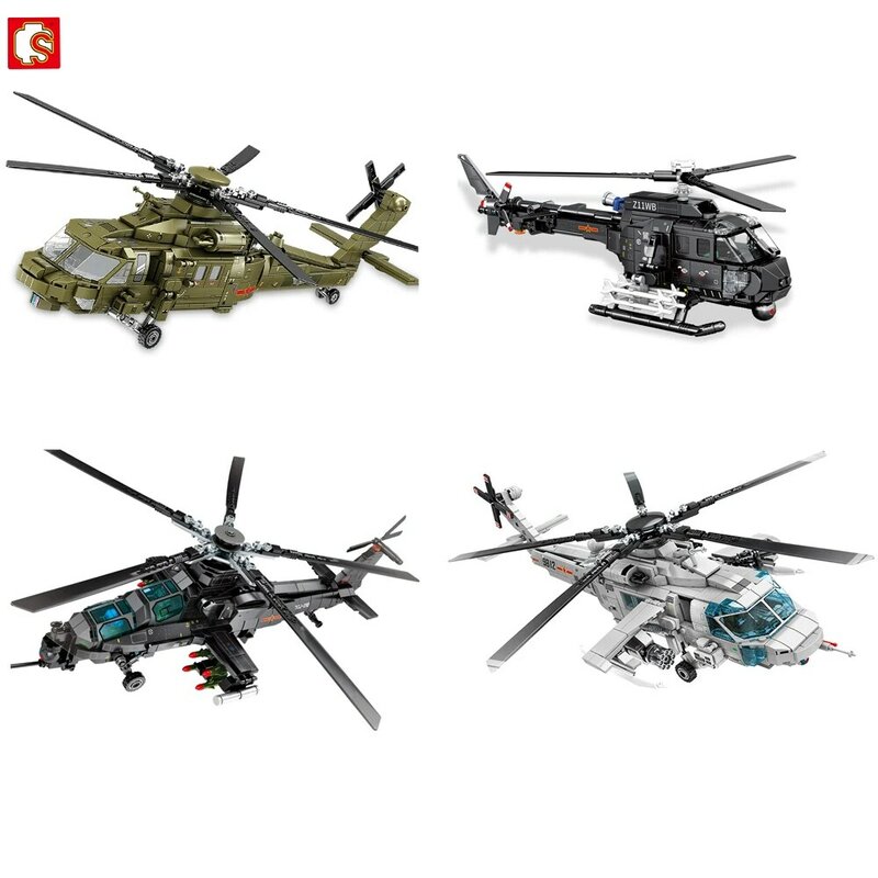Bloques de construcción para niños, juguete de ladrillos para armar helicóptero armado militar, ideal para regalo de vacaciones, Ideas técnicas, Z-11B