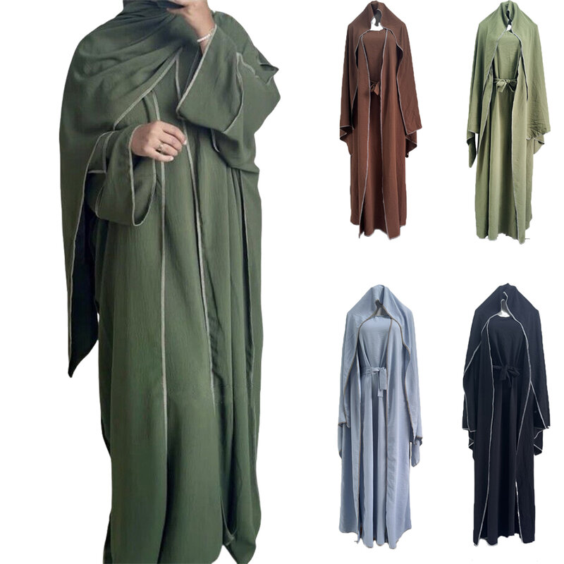3 Stück Abayas passende muslimische Sets Hijab Kleid Crêpe Open Kimono für Frauen Dubai Truthahn Innen kleider islamische Kleidung Ramadan