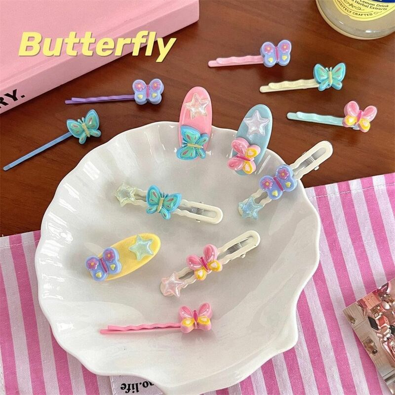 Sweet Butterfly Love Heart Hair Pins Girl Dopamine Colorful Bangs Clip Y2K Girls Hair Clip Hair Accessories