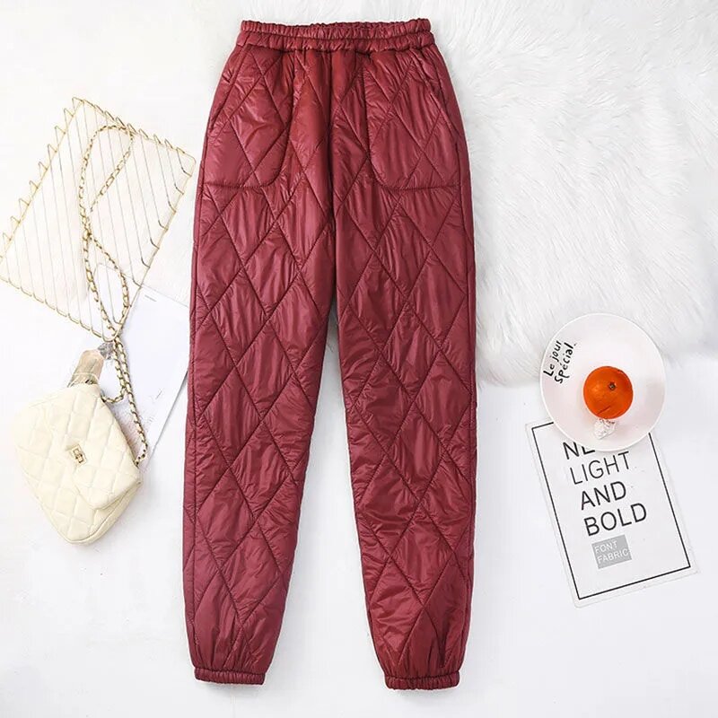 UltraLight Windproof Quilted Warm Pant Casual Snow Wear Winter Pants Women Mom's Elastic High Waist Thick Baggy Sweatpan