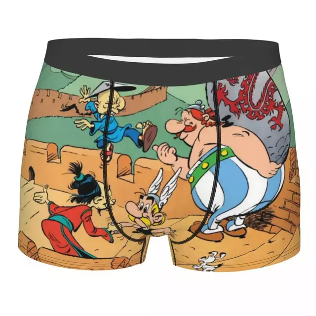 Anime Asterix and Obelix Men's Stretch Underwear Cartoon Boxer Briefs Soft Underpants