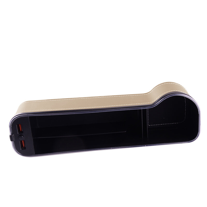 Car Console Left Side Seat Gap Filler Storage Box Organizer Pocket Cup Holder Dual USB Beige New