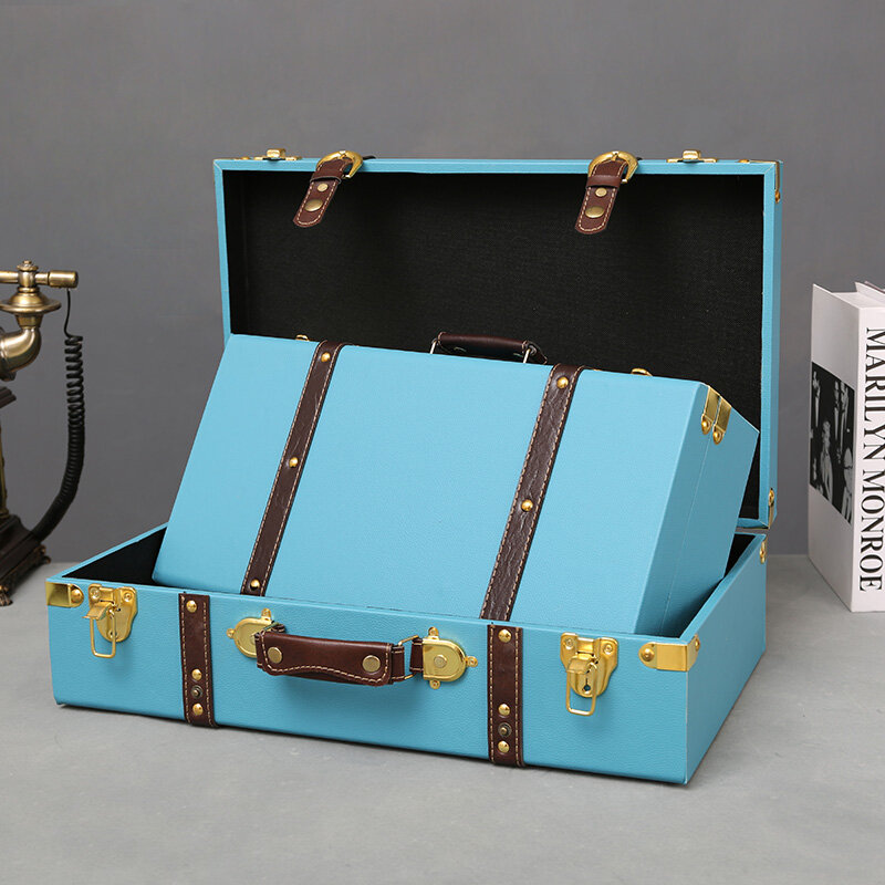 Luksusowe Vintage Trunk Travel Hand duże walizki skórzany bagaż Carry-on pod łóżkiem Organizer odzieży schowek Antique Bin