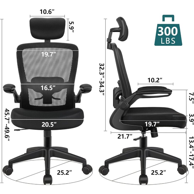 Krzesło biurowe, krzesło biurowe z zagłówkiem z regulowanym podparciem lędźwiowym, obrotowe krzesło zadaniowe do domowego biura z wysokim oparciem i podłokietnikiem