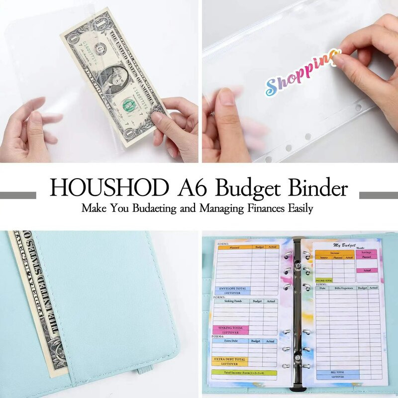 A6หนัง Budget Binder Notebook Planner งบซองกระเป๋าสตางค์ชุด,Binder กระเป๋าสำหรับเงิน Bill Organizer