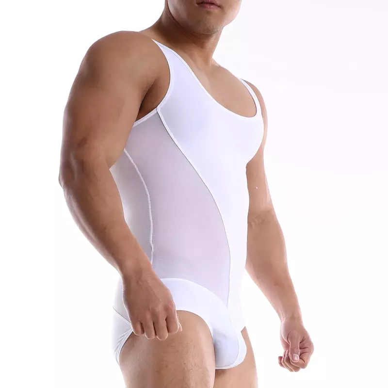Männer sexy Fitness Fitness Bodysuit Unterhemd Trikots Tank Top Gym Singulett Muskel Weste Unterwäsche ärmellose atmungsaktive Mesh Overall