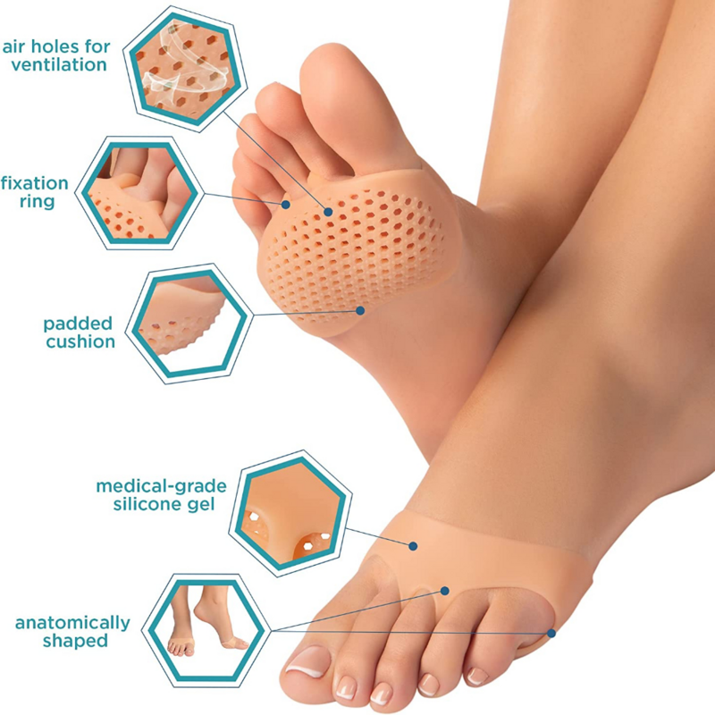 Almohadillas de metatarso para el cuidado de los pies, separador de dedos, alivio del dolor, plantillas de masaje ortopédico, calcetines para el antepié, herramienta para el cuidado de los pies, 5 o 1 par