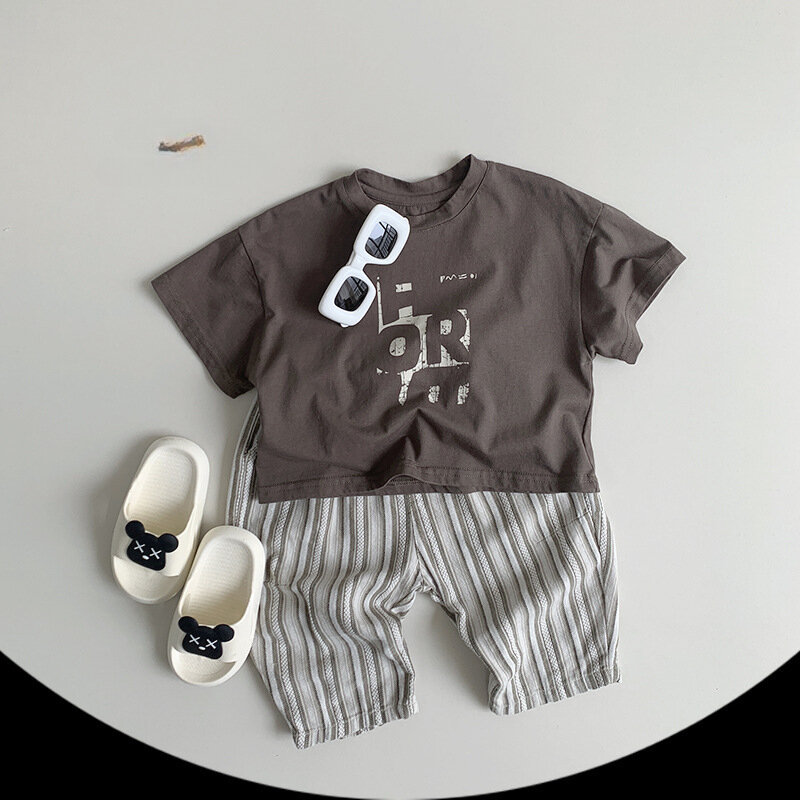 Camisetas de manga corta para niños, camisetas de algodón con estampado para bebés, Tops versátiles holgados para niños pequeños, ropa informal para niños, 2024