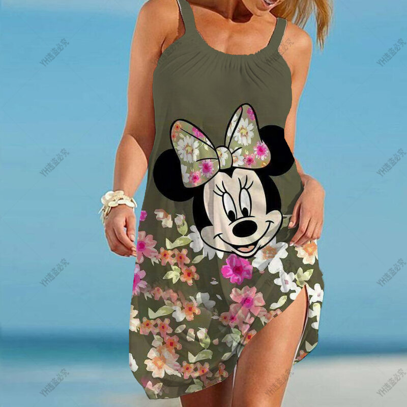 Dresses For Women 2024 Boho Women's Summer Dress Sleeveless Sexy Sling Loose Print Top Minnie Mouse Disney Cartoon Woman S-5XL