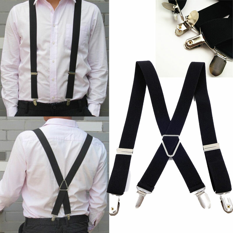 สีทึบ Suspenders Braces กับคลิปสำหรับผู้หญิงผู้ชายผู้ใหญ่ X กลับปรับขนาดใหญ่ Tirante กางเกงสายคล้อง Bretele