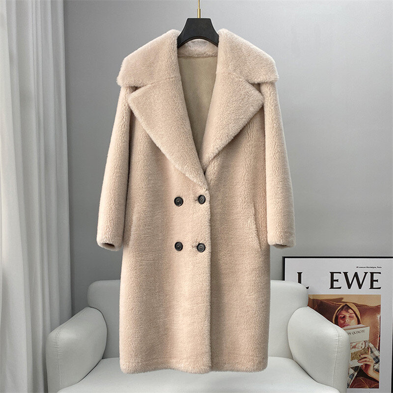 Aorice-abrigo largo de lana para mujer, chaqueta de piel de oveja, talla grande, Parka, abrigo de invierno, CT293