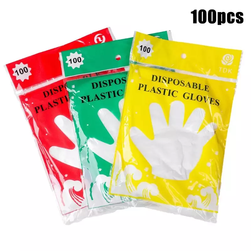 Sarung tangan sekali pakai PE transparan, 100 buah sarung tangan sanitasi antiselip, perlengkapan dapur rumah tangga 24.5cm x 13.5cm