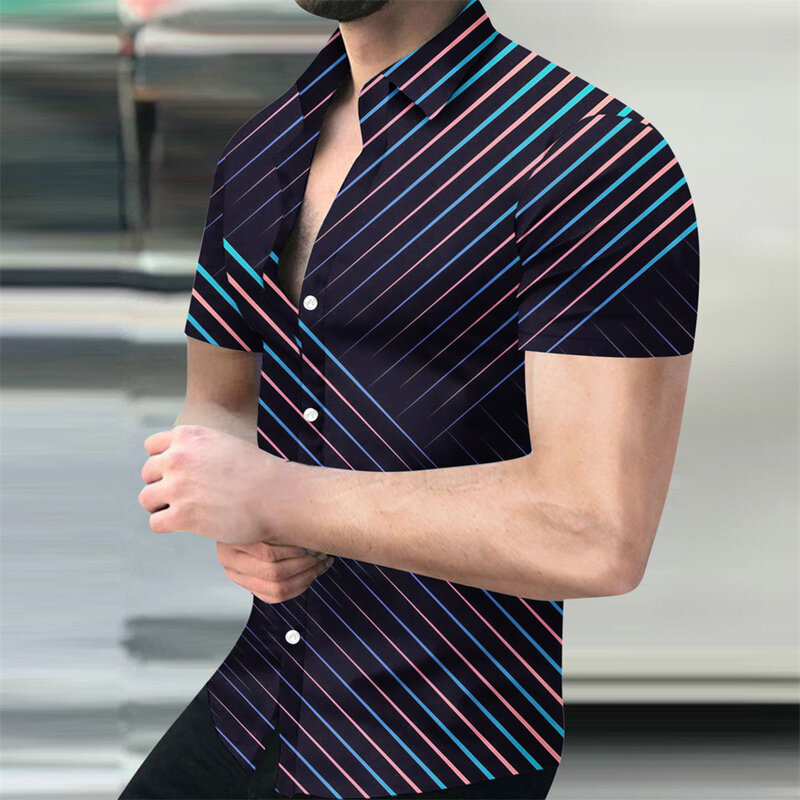 Новинка 2023, летняя мужская рубашка с коротким рукавом, Гавайская Повседневная рубашка для отпуска с цифровым принтом