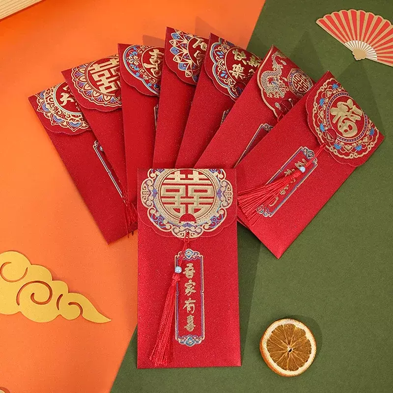 ซองจดหมายสีแดงสไตล์จีนสำหรับเป็นของขวัญวันตรุษจีนของตกแต่งซองการ์ดนำโชคเทศกาลฤดูใบไม้ผลิแบบคลาสสิก
