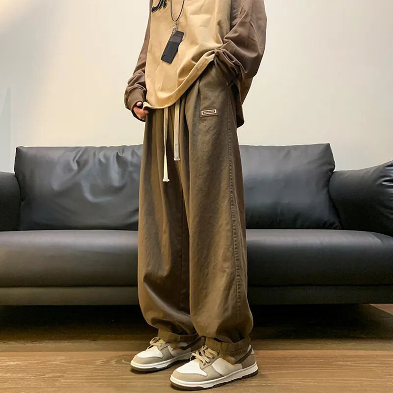Tuta Hiphop americana nuovi pantaloni dritti da uomo pantaloni larghi con coulisse Design pantaloni Casual tuta di marca High Street Tide