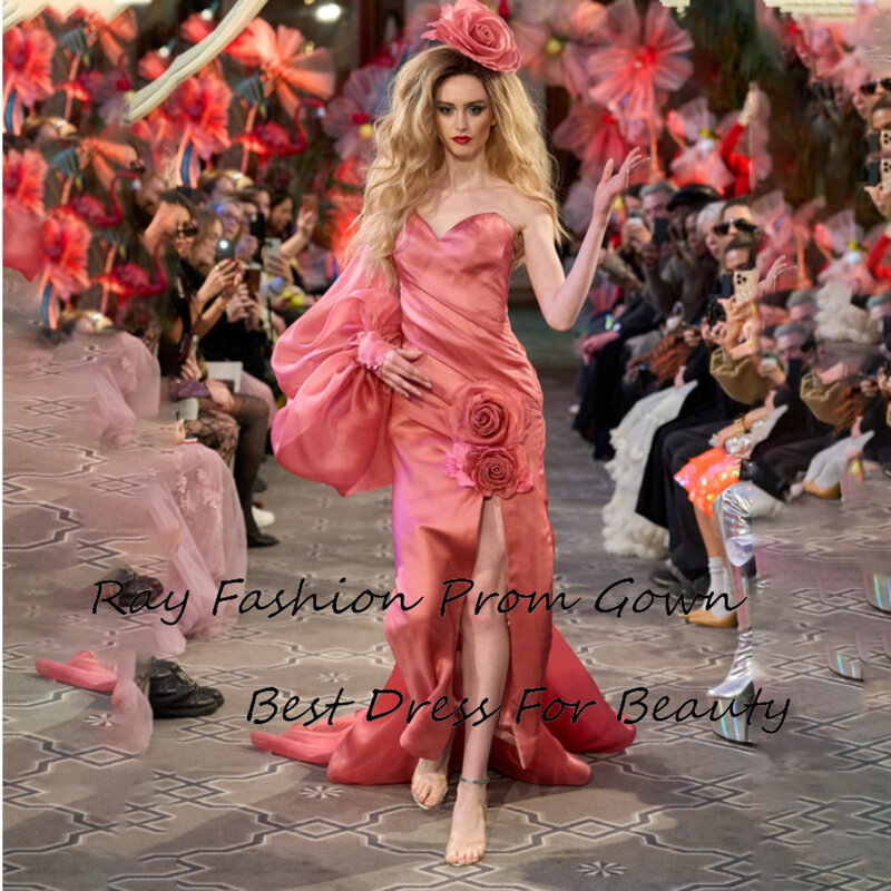 Изящные блестящие атласные платья на одно плечо с красивыми цветами и сексуальным разрезом для торжественных вечеринок Robe De Bal
