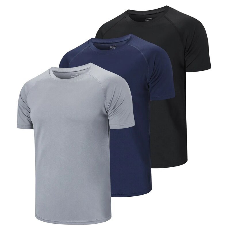 ZengVee 3 팩 남자 달리기 셔츠, 운동 탑 남자 스포츠 피트니스 셔츠 남자 승무원 목 통기성 티셔츠