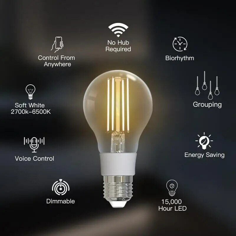 RYRA WiFi Smart E27 Filament Bulb 90-250V 7W LED Light Lamp Dimmable Lighting Light  Smart Life Bulb Support Alexa Google Home