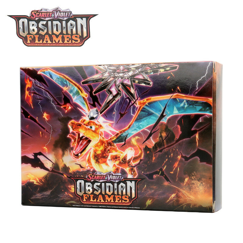 Tarjetas de Pokémon de 100 piezas, caja de refuerzo de llamas de obsidiana, incluye Charizard, versión en inglés