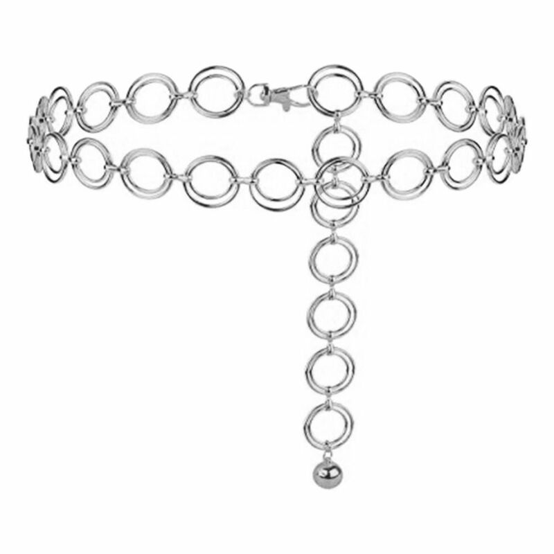 Faja decorativa para mujer, cinturón de cadena de Metal, doble anillo, pretina de aleación de lujo
